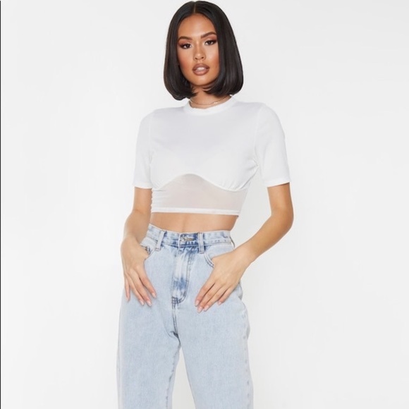 Cream Rib Mesh Underbust Crop Top - Picture 2 of 5